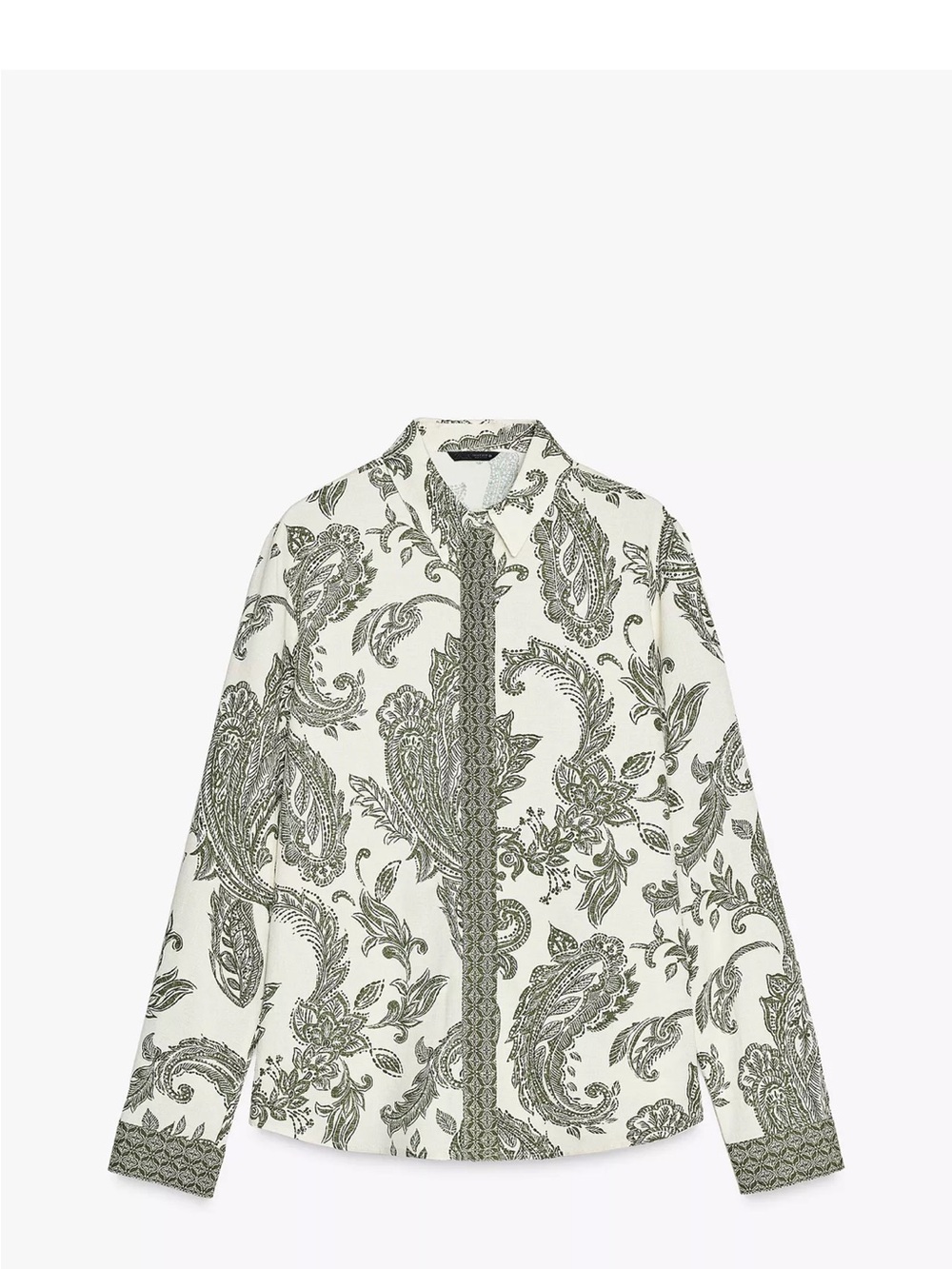 Zara Cream Button-Down Shirt with Olive Paisley Print